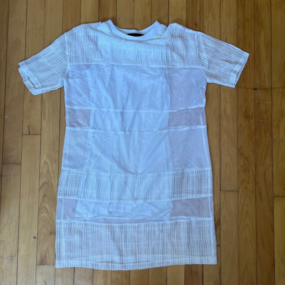 Kendall Kylie White Sheer Mesh Striped T Shirt Dress Mini Casual